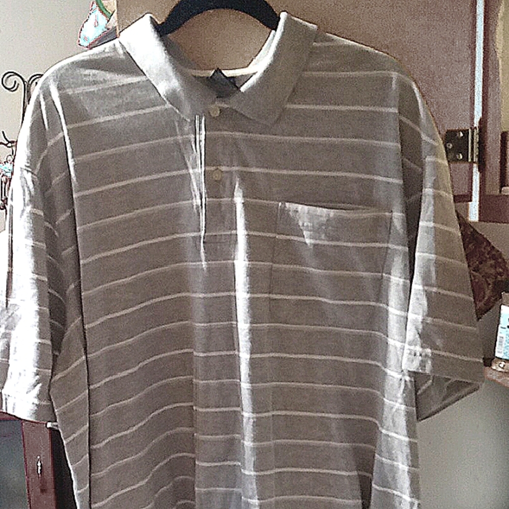 George Men's Polo Shirt with Light Gray and White Stripes